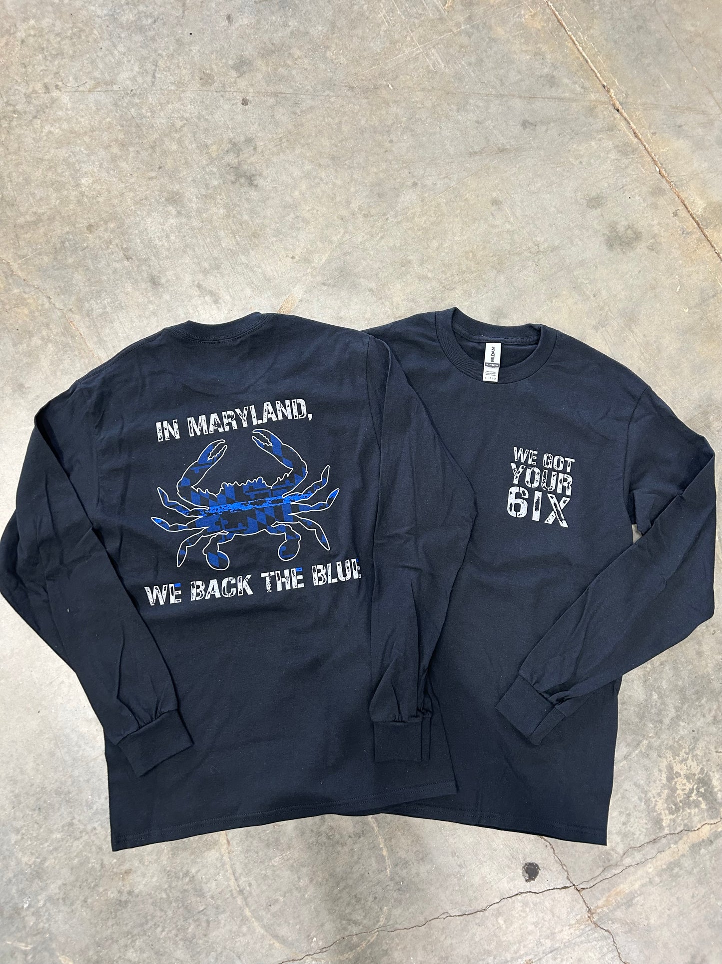 We Got Your 6IX MD Blue Crab Long Sleeve Tee